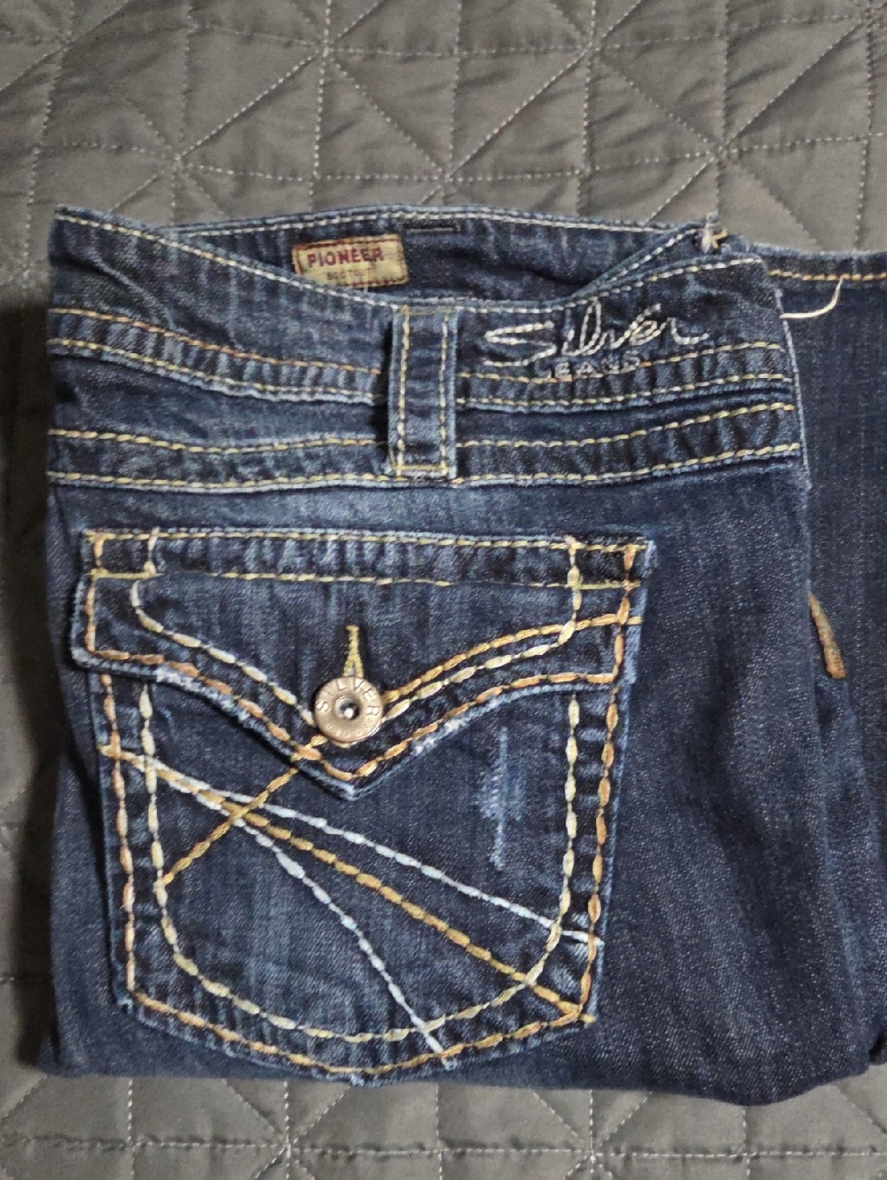 PIONEER Dark Blue Embroidered Pocket Boot Cut Jeans
